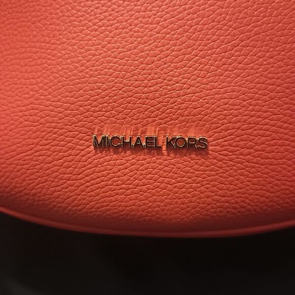 👑👜🔥MK MICHAEL KORS DOVER LG HALF-MOON HOBO PEBBLED LEATHER SHOULDER BAG POPPY - Picture 2 of 9